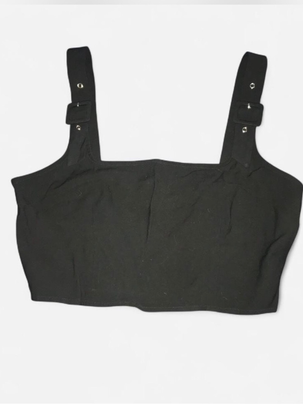 Forever 21 Black Square-Neck Crop Top with Buckle Straps